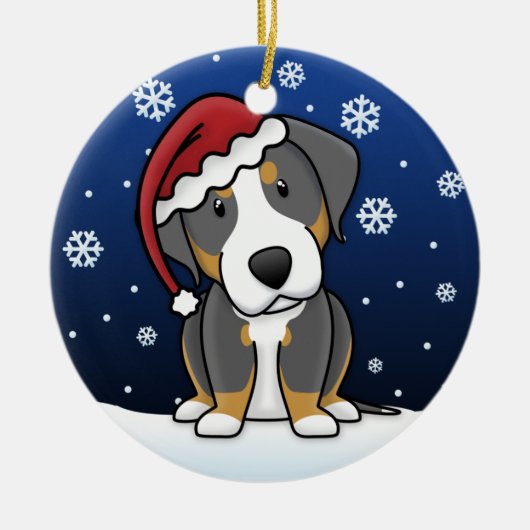 Kawaii Cartoon Greater Swiss Mountain Dog Xmas Keramisch Ornament (Voorkant)