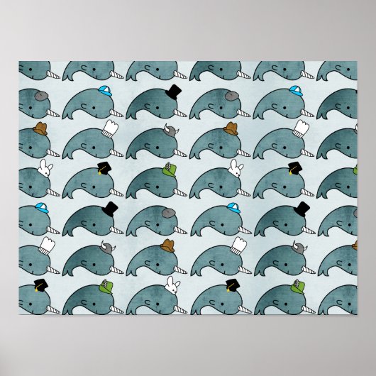 Kawaii Cartoon Grunge Narwhals met pet Poster (Voorkant)