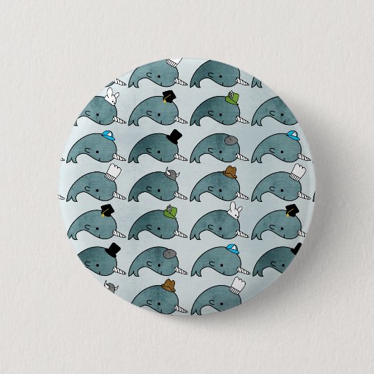 Kawaii Cartoon Grunge Narwhals met petten Button (Voorkant)