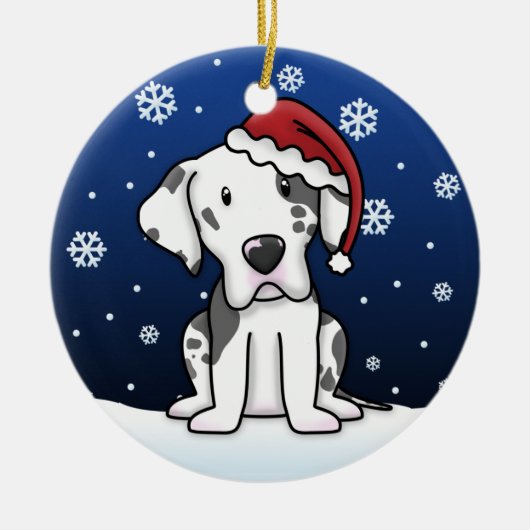 Kawaii Cartoon Harlequin Great Dane Kerstmis Keramisch Ornament (Voorkant)