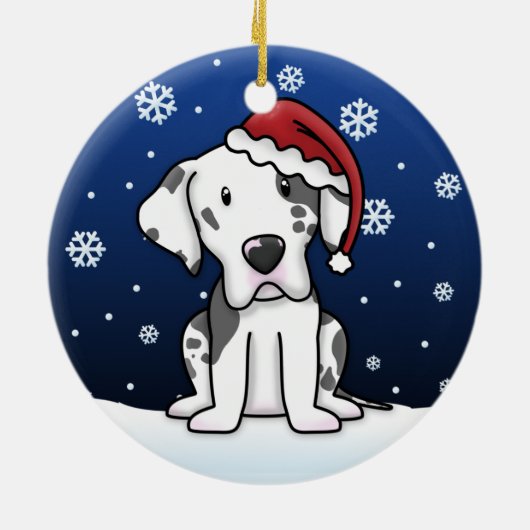 Kawaii Cartoon Harlequin Great Dane Kerstmis Keramisch Ornament (Achterkant)