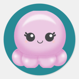 Kawaii Cartoon Pink Octopus Ronde Sticker