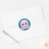 Kawaii Cartoon Pink Octopus Ronde Sticker (Envelop)