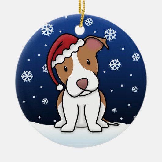 Kawaii Cartoon Pit Bull kerstversiering Keramisch Ornament (Voorkant)