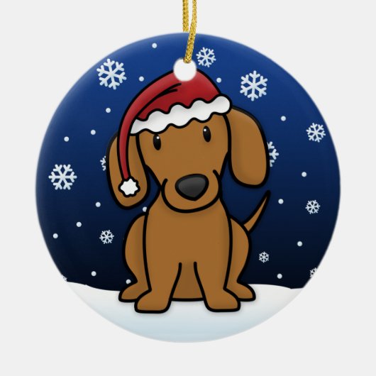 Kawaii Cartoon Red Dachshund Kerstmis Keramisch Ornament (Voorkant)