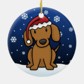 Kawaii Cartoon Red Dachshund Kerstmis Keramisch Ornament (Achterkant)
