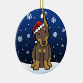 Kawaii Cartoon Red Doberman kerstversiering Keramisch Ornament (Rechts)