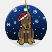 Kawaii Cartoon Red Doberman kerstversiering Keramisch Ornament (Voorkant)