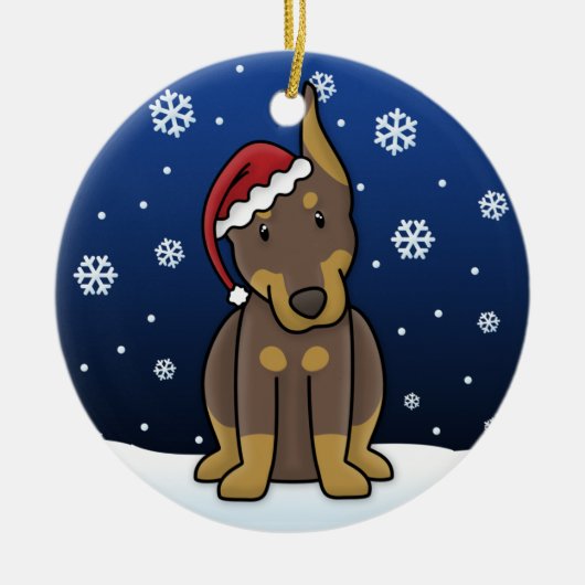 Kawaii Cartoon Red Doberman kerstversiering Keramisch Ornament (Voorkant)