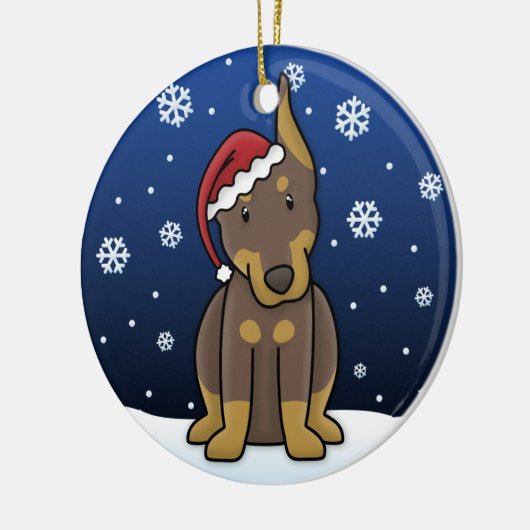 Kawaii Cartoon Red Doberman kerstversiering Keramisch Ornament (Links)