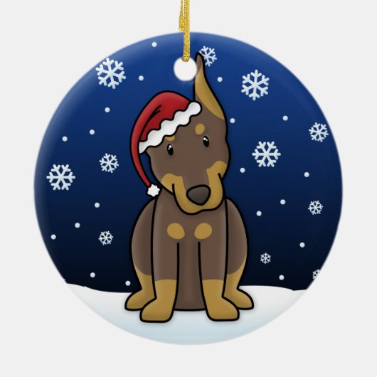 Kawaii Cartoon Red Doberman kerstversiering Keramisch Ornament (Achterkant)