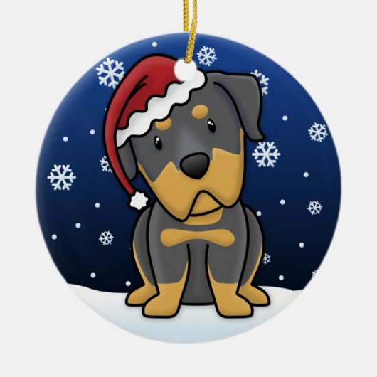 Kawaii Cartoon Rottweiler Kerstmis Keramisch Ornament (Voorkant)