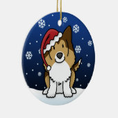 Kawaii Cartoon Sable Sheltie met kerstversiering Keramisch Ornament (Rechts)