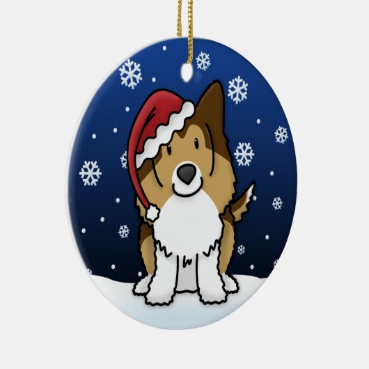 Kawaii Cartoon Sable Sheltie met kerstversiering Keramisch Ornament (Rechts)