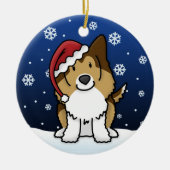 Kawaii Cartoon Sable Sheltie met kerstversiering Keramisch Ornament (Voorkant)
