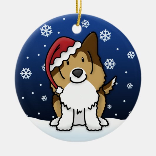 Kawaii Cartoon Sable Sheltie met kerstversiering Keramisch Ornament (Voorkant)