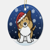Kawaii Cartoon Sable Sheltie met kerstversiering Keramisch Ornament (Links)
