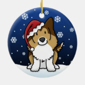 Kawaii Cartoon Sable Sheltie met kerstversiering Keramisch Ornament (Achterkant)
