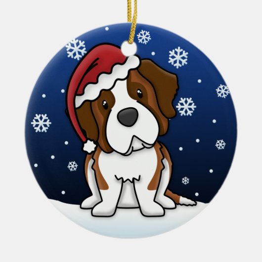 Kawaii Cartoon Saint Bernard met kerstversiering Keramisch Ornament (Voorkant)