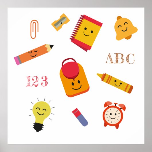 Kawaii Cartoon School Levert Klaslokaal Poster (Voorkant)