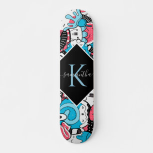 Kawaii Cartoon Style Dessert Name & Initiaal Kinde Persoonlijk Skateboard