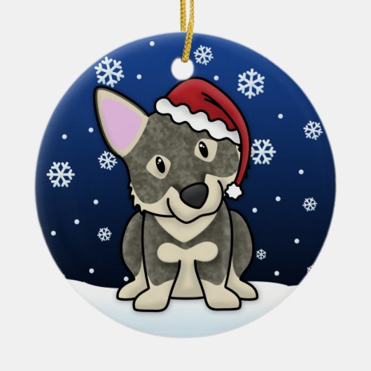 Kawaii Cartoon Swedish Vallhund kerstversiering Keramisch Ornament (Voorkant)