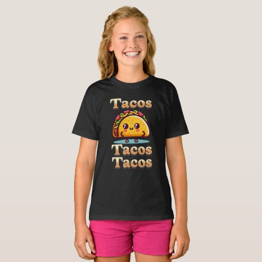 Kawaii Cartoon Tacos T-shirt (Voorkant volledig)