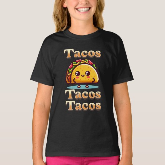 Kawaii Cartoon Tacos T-shirt (Voorkant)