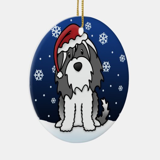 Kawaii Cartoon Tibetan Terrier Kerstmis Keramisch Ornament (Rechts)