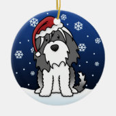Kawaii Cartoon Tibetan Terrier Kerstmis Keramisch Ornament (Voorkant)