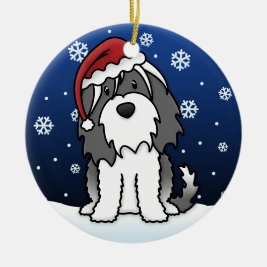 Kawaii Cartoon Tibetan Terrier Kerstmis Keramisch Ornament (Voorkant)
