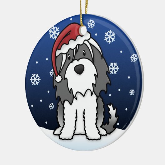 Kawaii Cartoon Tibetan Terrier Kerstmis Keramisch Ornament (Links)