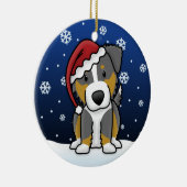 Kawaii Cartoon Tri Australian Shepherd Kerstmis Keramisch Ornament (Rechts)