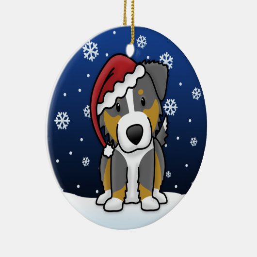 Kawaii Cartoon Tri Australian Shepherd Kerstmis Keramisch Ornament (Rechts)