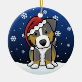 Kawaii Cartoon Tri Australian Shepherd Kerstmis Keramisch Ornament (Voorkant)