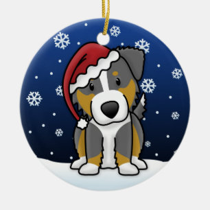 Kawaii Cartoon Tri Australian Shepherd Kerstmis Keramisch Ornament