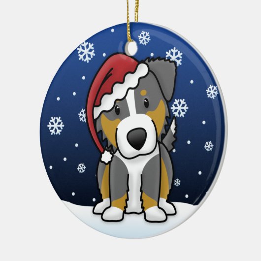 Kawaii Cartoon Tri Australian Shepherd Kerstmis Keramisch Ornament (Links)