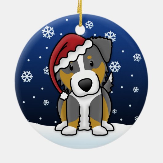 Kawaii Cartoon Tri Australian Shepherd Kerstmis Keramisch Ornament (Achterkant)