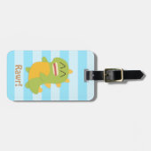 Kawaii-cartoon van de groene en gele Dino Bagagelabel (Voorkant horizontaal)