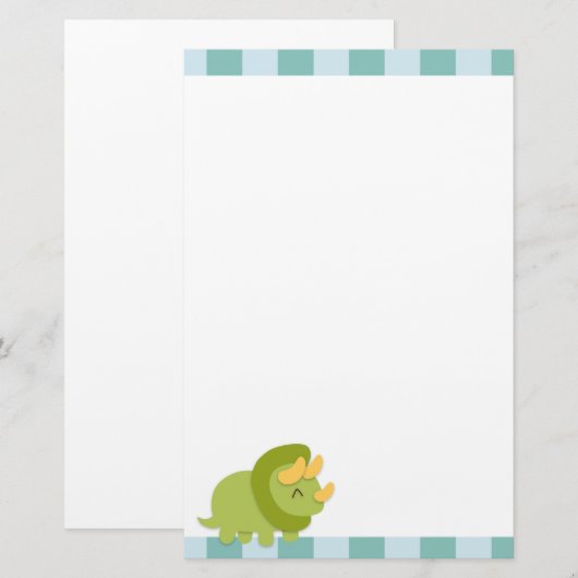 Kawaii cartoon van groene en gele Triceratops Briefpapier (Voorkant / Achterkant)