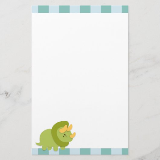 Kawaii cartoon van groene en gele Triceratops Briefpapier (Voorkant)