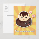 Kawaii Cartoon van Vanilla Ice Cream en Brownie Briefkaart (Voorkant / Achterkant)