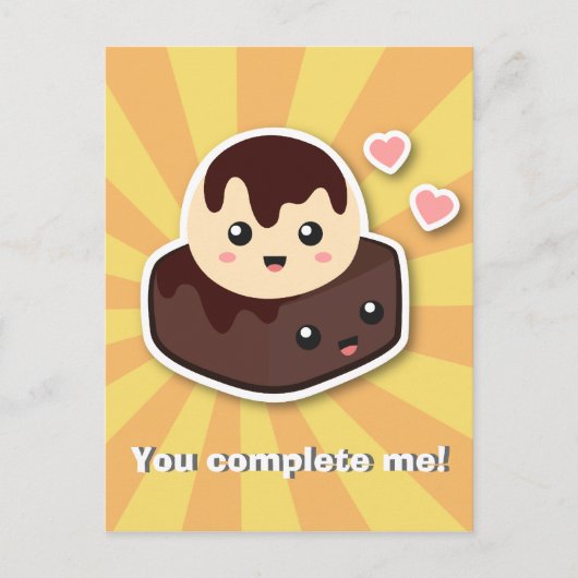Kawaii Cartoon van Vanilla Ice Cream en Brownie Briefkaart (Voorkant)