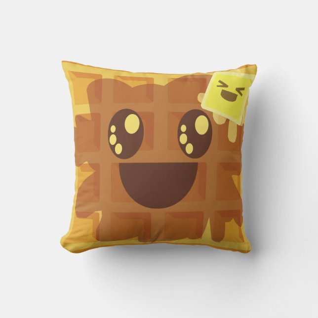 Kawaii Cartoon Waffle Butter Siroop Leuk ontbijt Kussen (Voorkant)