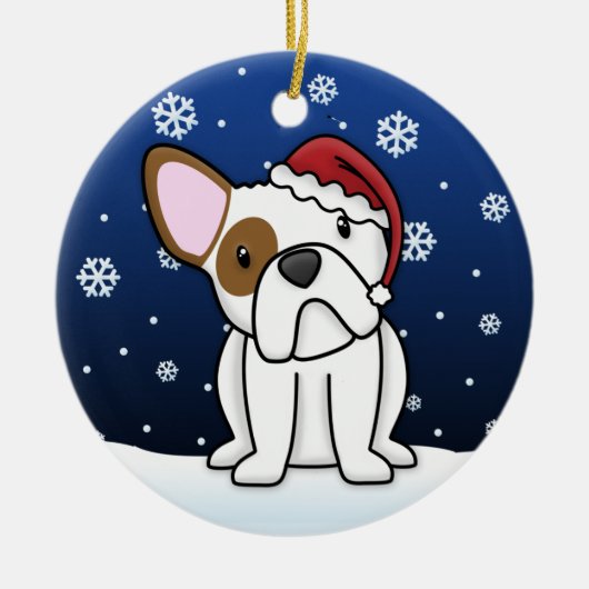 Kawaii Cartoon WB Bulldog Kerstmis Keramisch Ornament (Voorkant)