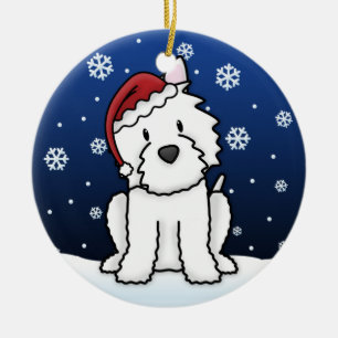 Kawaii Cartoon Westie kerstversiering Keramisch Ornament