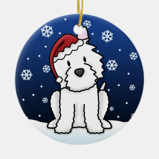 Kawaii Cartoon Westie kerstversiering Keramisch Ornament (Voorkant)