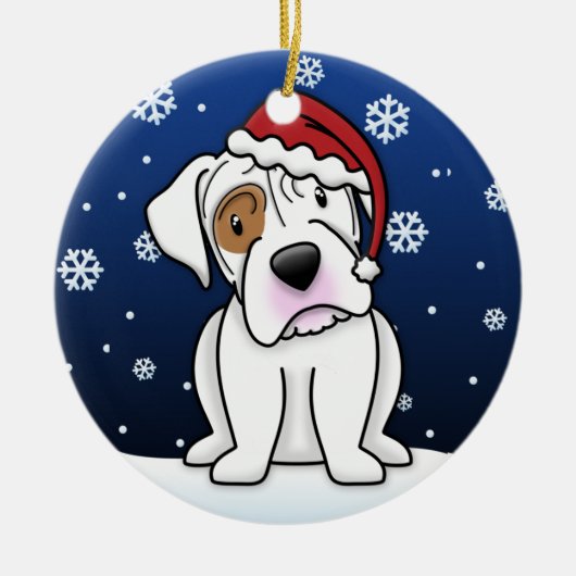 Kawaii Cartoon White Boxer kerst Keramisch Ornament (Voorkant)