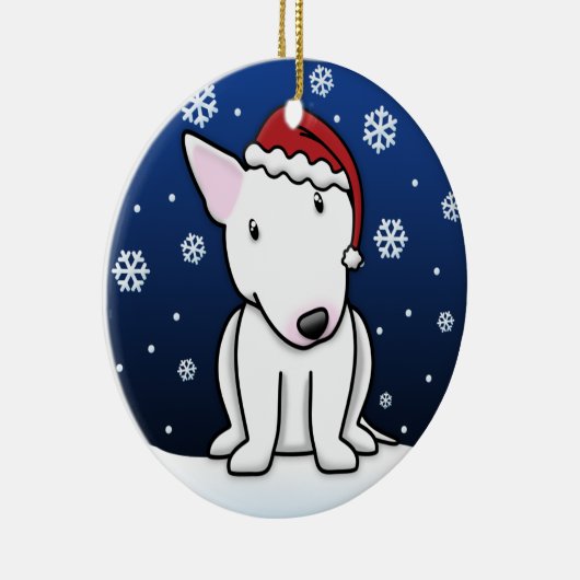 Kawaii Cartoon White Bull Terrier Kerstmis Keramisch Ornament (Rechts)