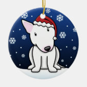 Kawaii Cartoon White Bull Terrier Kerstmis Keramisch Ornament (Voorkant)